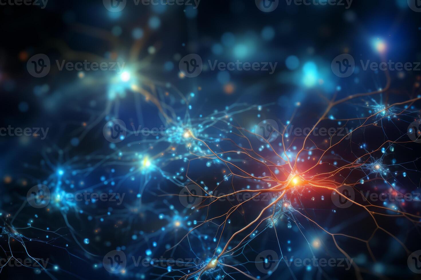 Neuron cells neural network under microscope neuro research science brain signal information transfer human neurology mind mental impulse biology anatomy microbiology intelligence photo
