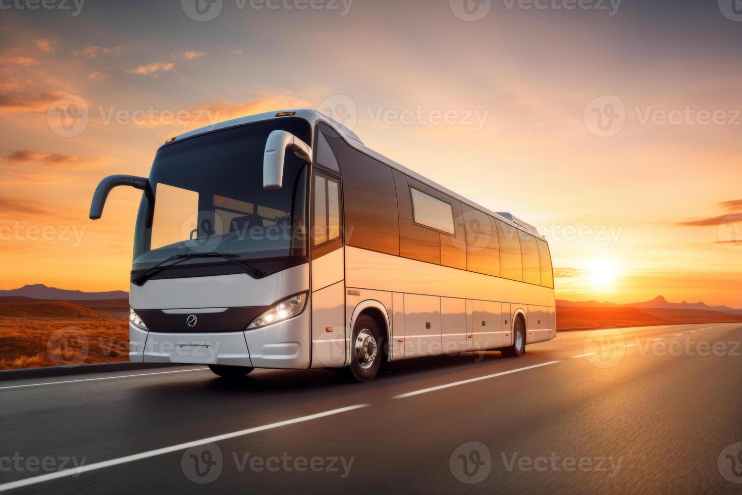 Touristic coach bus on highway road intercity regional domestic transportation driving urban modern tour traveling travel journey ride moving transport concept public comfortable photo