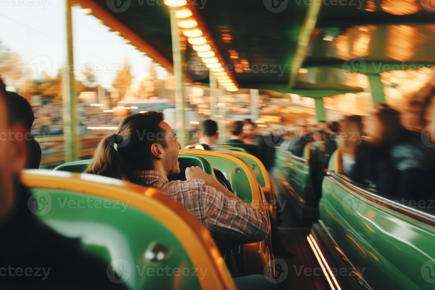 Stunned enthusiastic happy funny shocked amazed woman wonder man screaming yelling people scared afraid girl scream shout yell joyful riding rollercoaster amusement park amazing photo