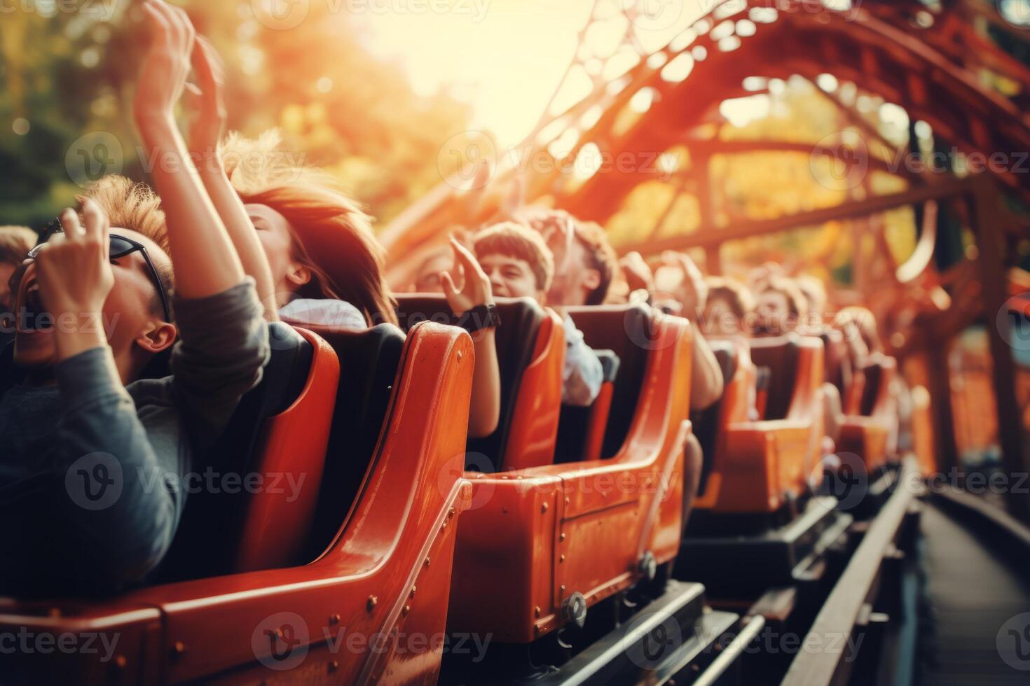 Stunned enthusiastic happy funny shocked amazed woman wonder man screaming yelling people scared afraid girl scream shout yell joyful riding rollercoaster amusement park amazing photo