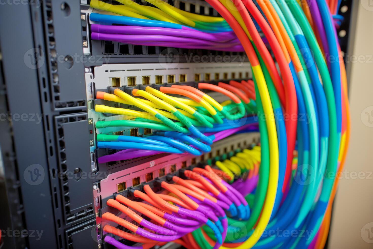 Colorful optic fiber electrical cables wires neon waves lines abstract 3d ai design background pattern glow colored streams information optical connection internet web multicolor data led photo