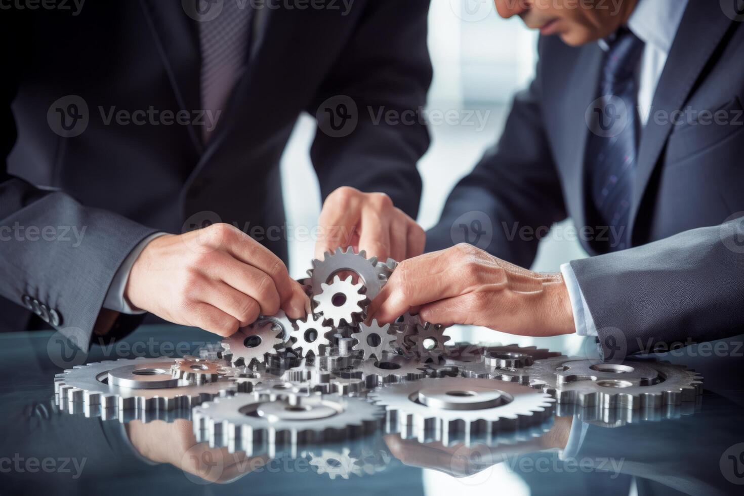 Man holding gear in hands. Teamwork metallic silver equipment industrial progress engineering machine mechanical cog wheel technology steel power transmission motion circle construction photo