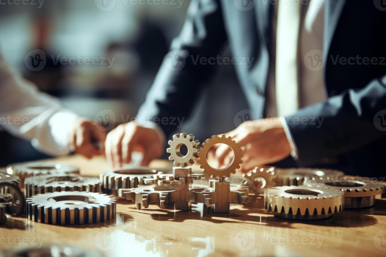 Man holding gear in hands. Teamwork metallic silver equipment industrial progress engineering machine mechanical cog wheel technology steel power transmission motion circle construction photo