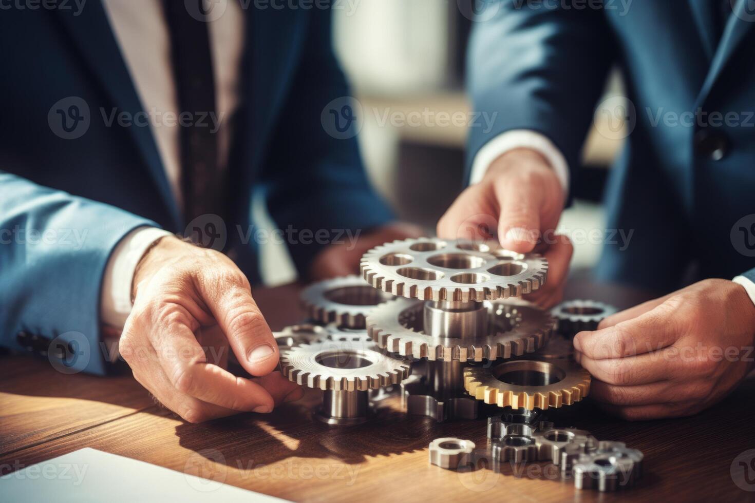 Man holding gear in hands. Teamwork metallic silver equipment industrial progress engineering machine mechanical cog wheel technology steel power transmission motion circle construction photo