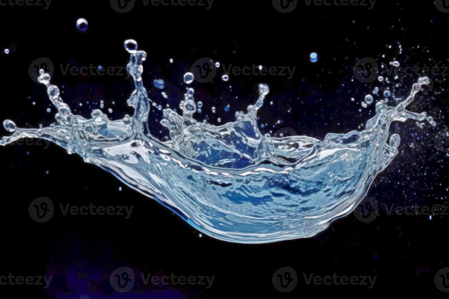 Freeze shot close up falling drop of clear water with waves splash black background purity liquid reflection transparent macro photography impact purity aqua bubble drink ecology nature photo