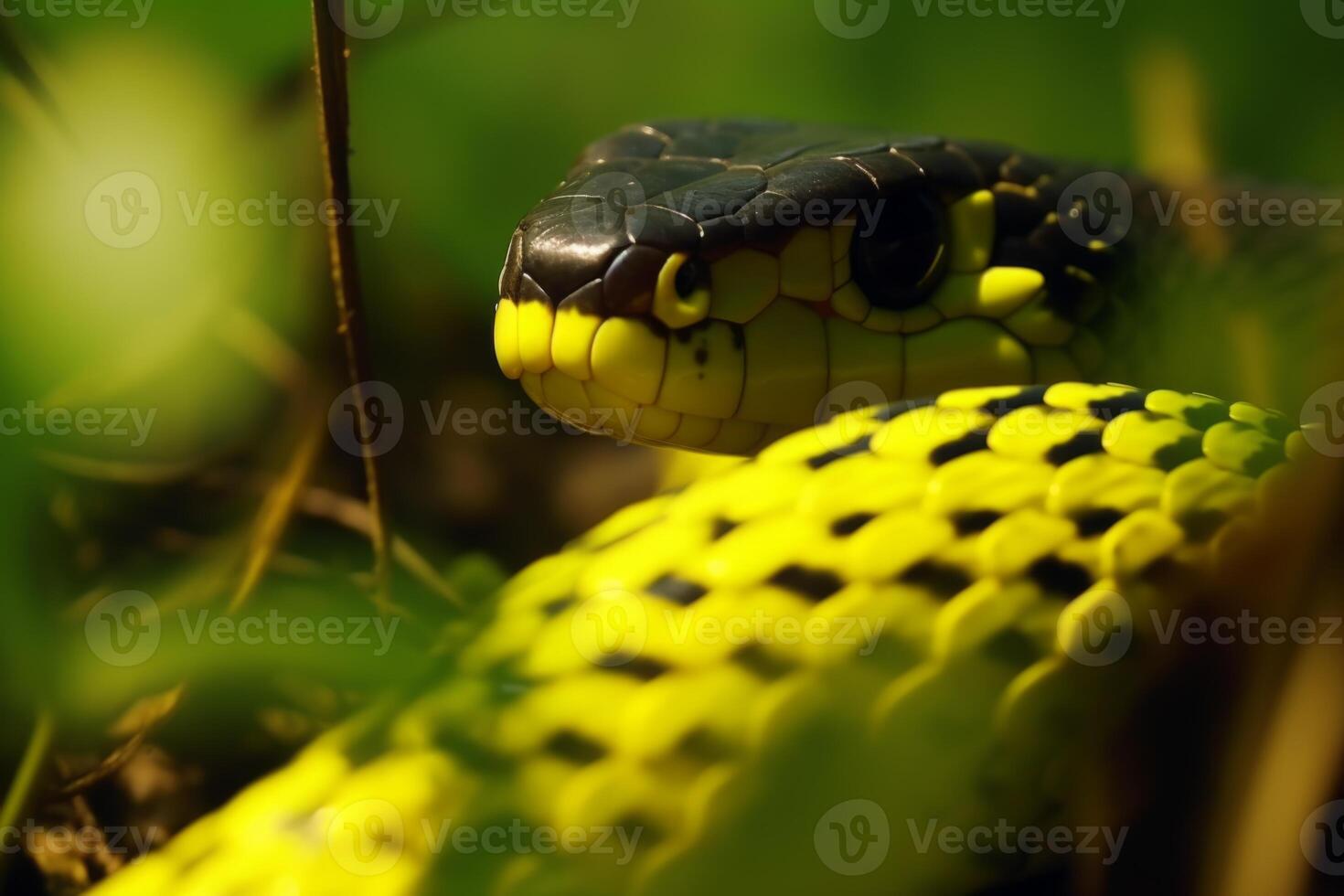 Colorful snake python cobra viper forest hiding waiting for prey rainforest jungle untouched nature predator venomous venom dangerous wildlife poisonous animal skin tail creepy african photo