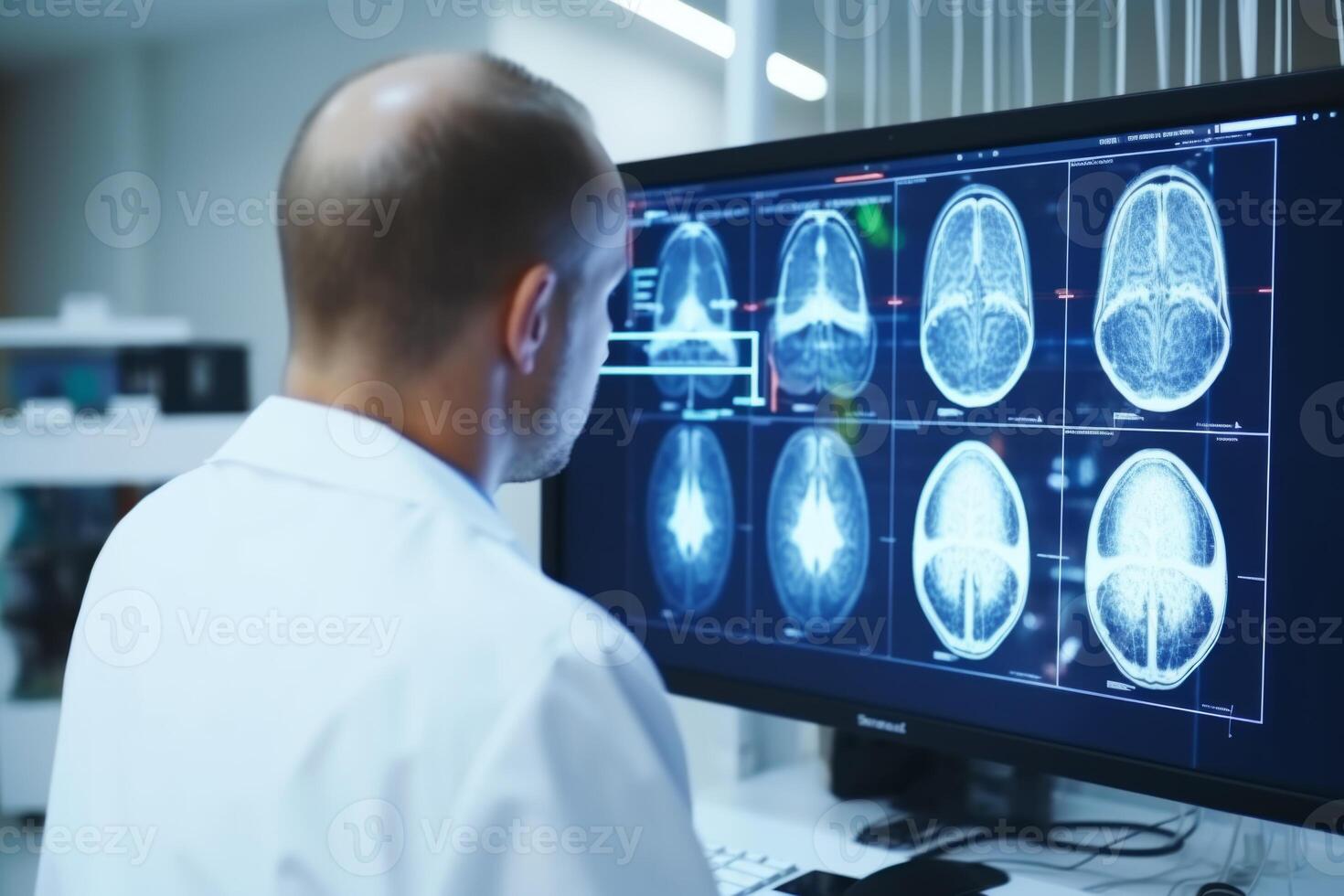Doctor analyzing patients MRI brain scan computer tomography medical photo x-ray scanner science neurons neurology laboratory image cancer cure health healthcare medicine oncology disease