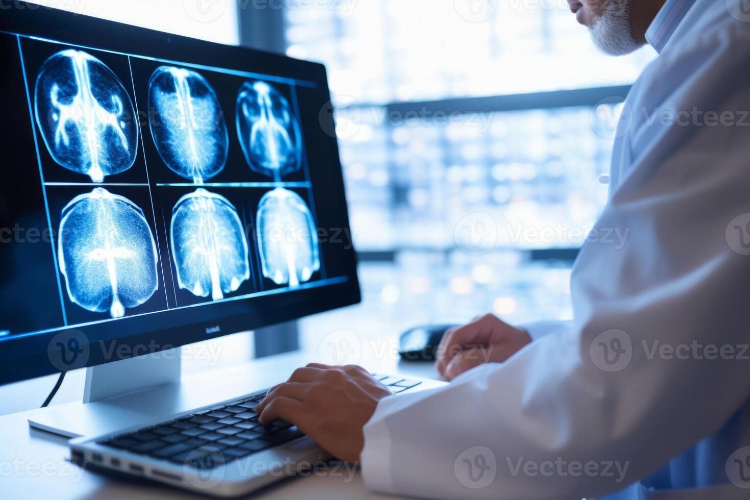 Doctor analyzing patients MRI brain scan computer tomography medical photo x-ray scanner science neurons neurology laboratory image cancer cure health healthcare medicine oncology disease