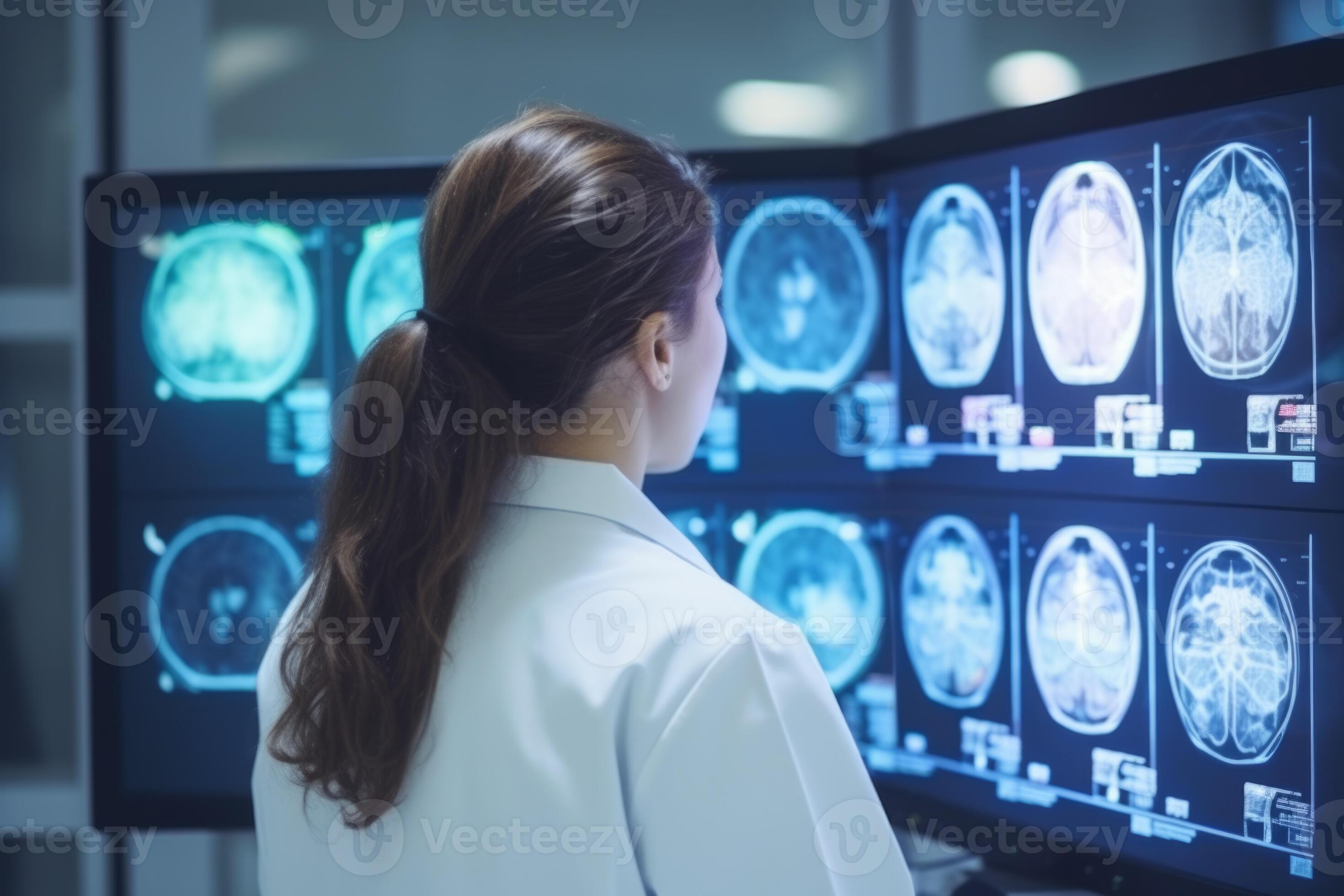 Doctor analyzing patients MRI brain scan computer tomography medical