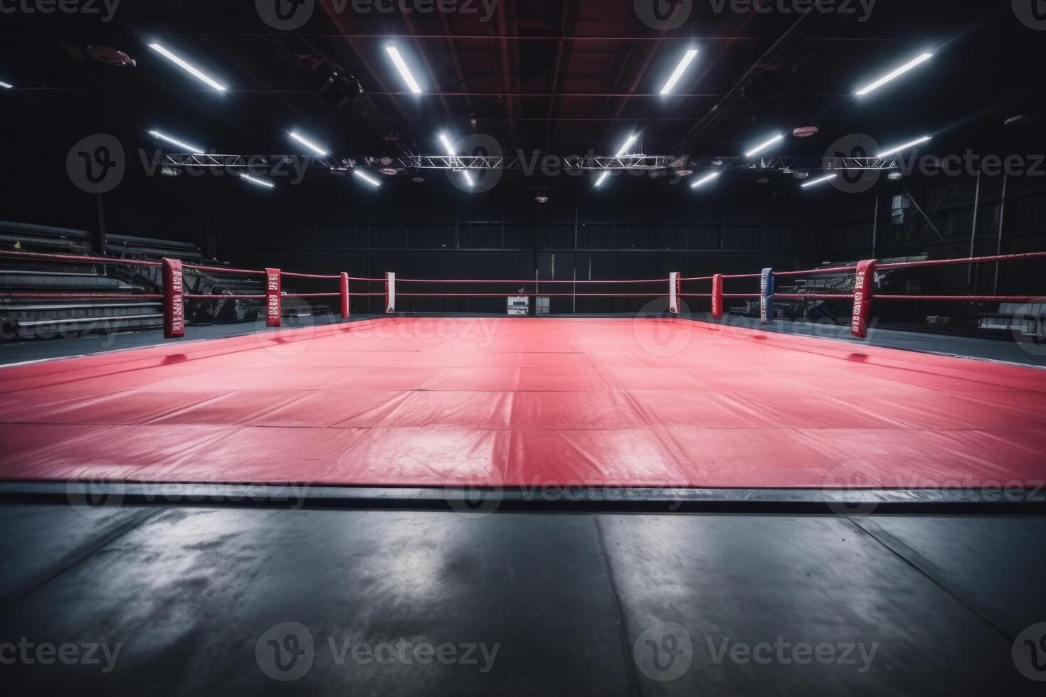 Epic professional boxing arena box ring sport empty background competition professional fight game spotlight stage fight match indoor tournament action platform for athletes engagement photo