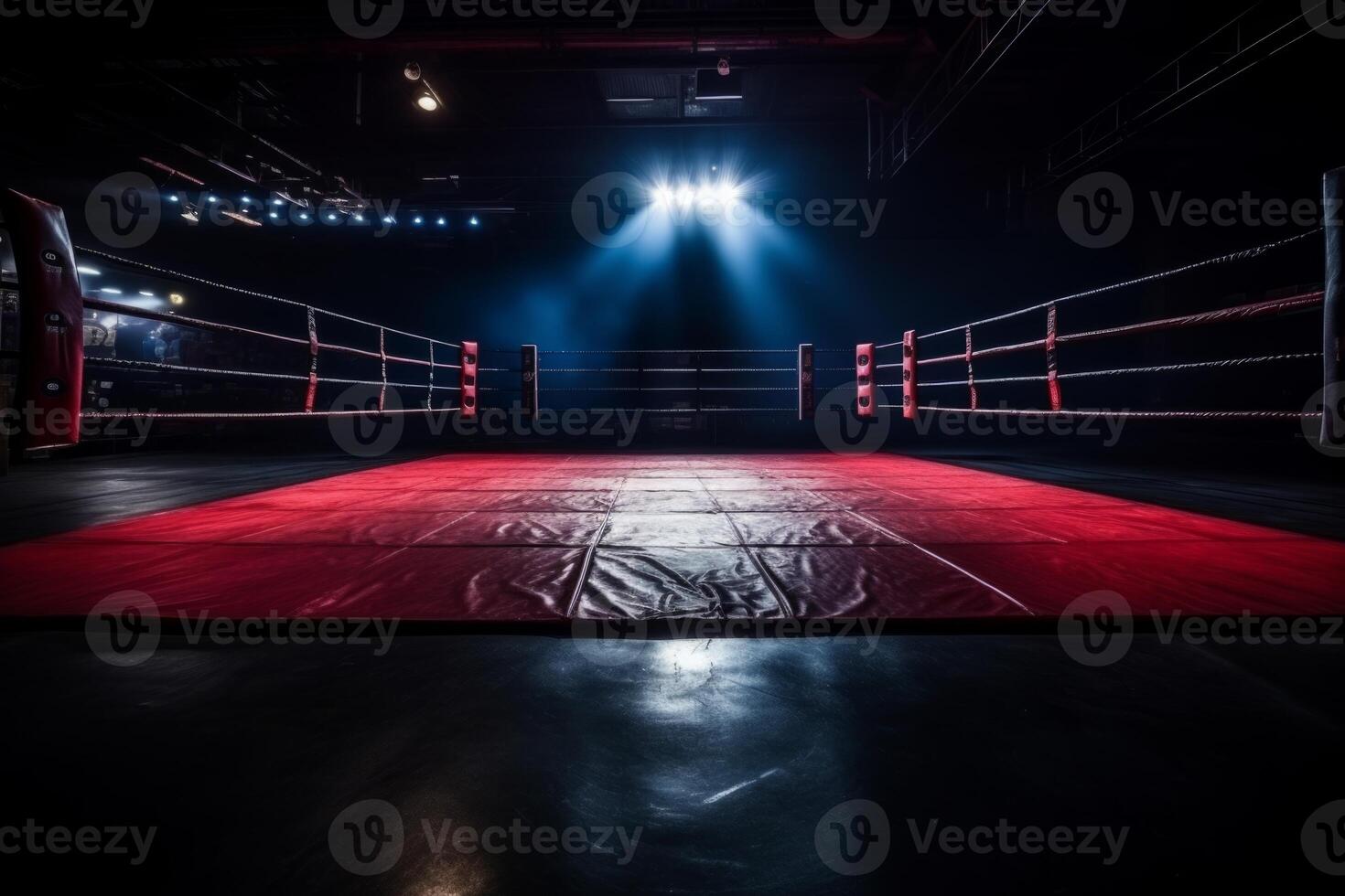 Epic professional boxing arena box ring sport empty background competition professional fight game spotlight stage fight match indoor tournament action platform for athletes engagement photo