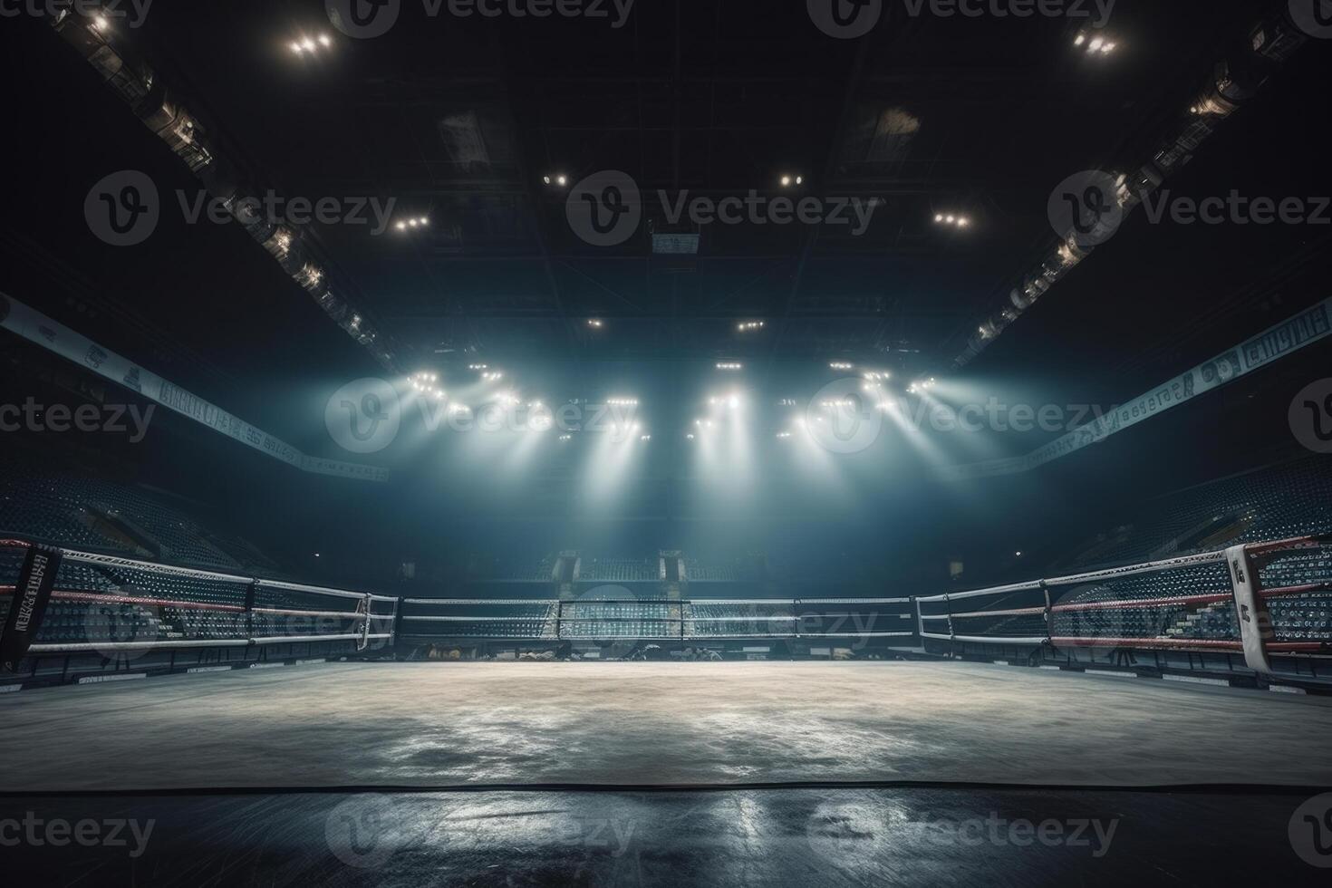 Epic professional boxing arena box ring sport empty background competition professional fight game spotlight stage fight match indoor tournament action platform for athletes engagement photo