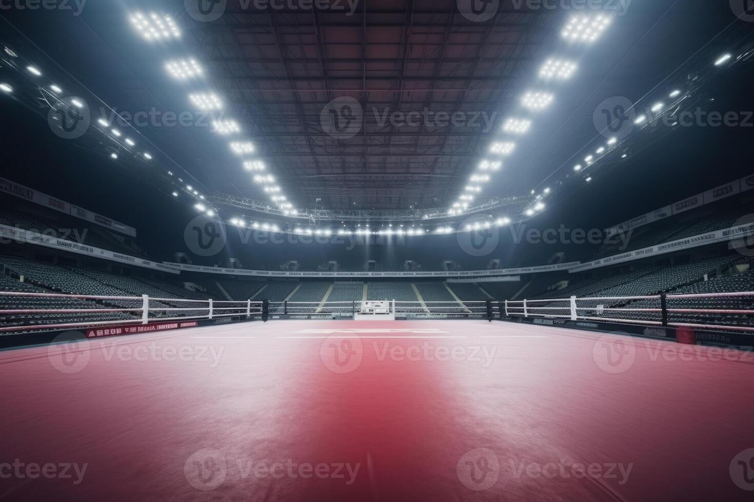Epic professional boxing arena box ring sport empty background competition professional fight game spotlight stage fight match indoor tournament action platform for athletes engagement photo