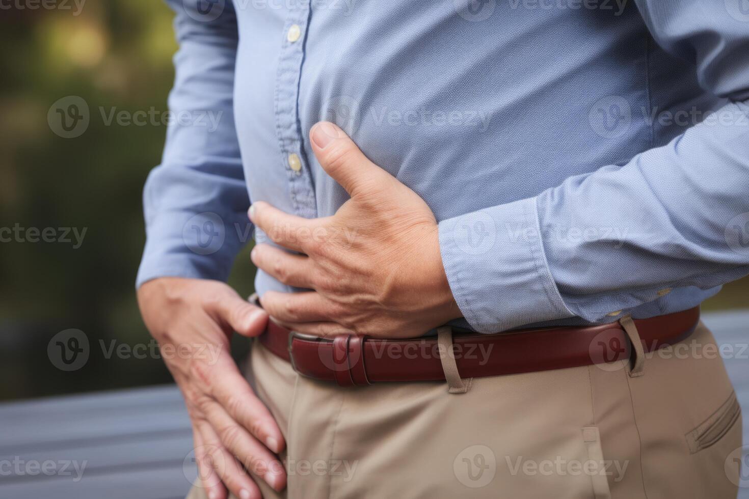 Adult person stomach ache holding hand on belly pain diarrhea