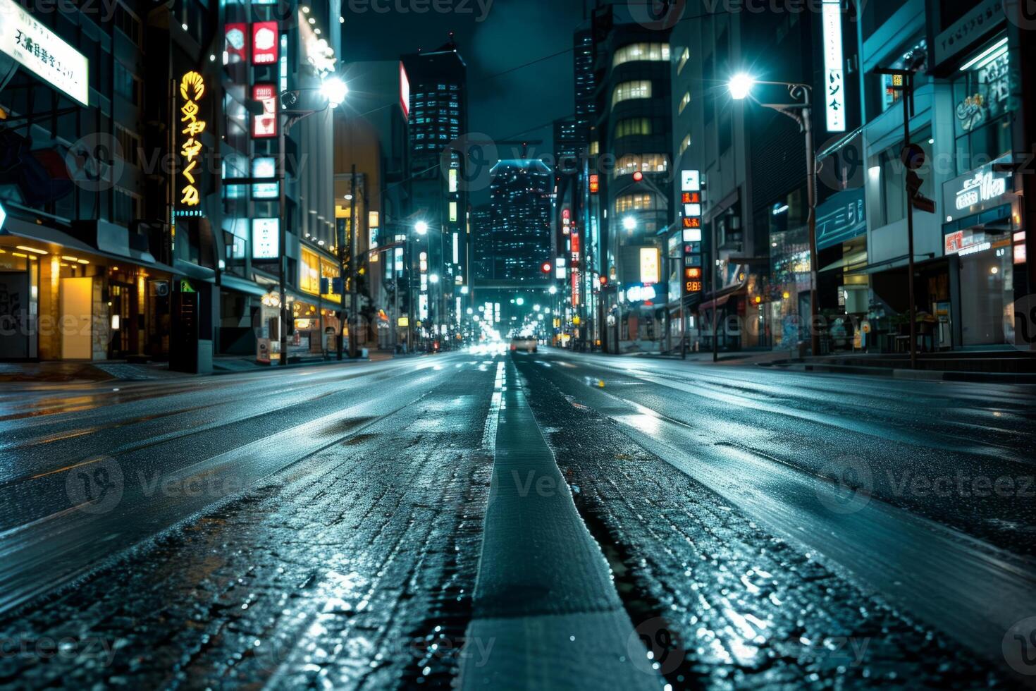 Futuristic dark cyberpunk city dystopia streets colorful neon lights glow night architecture skyscrapers background cyberspace technology simulation cyber fantasy science fiction photo