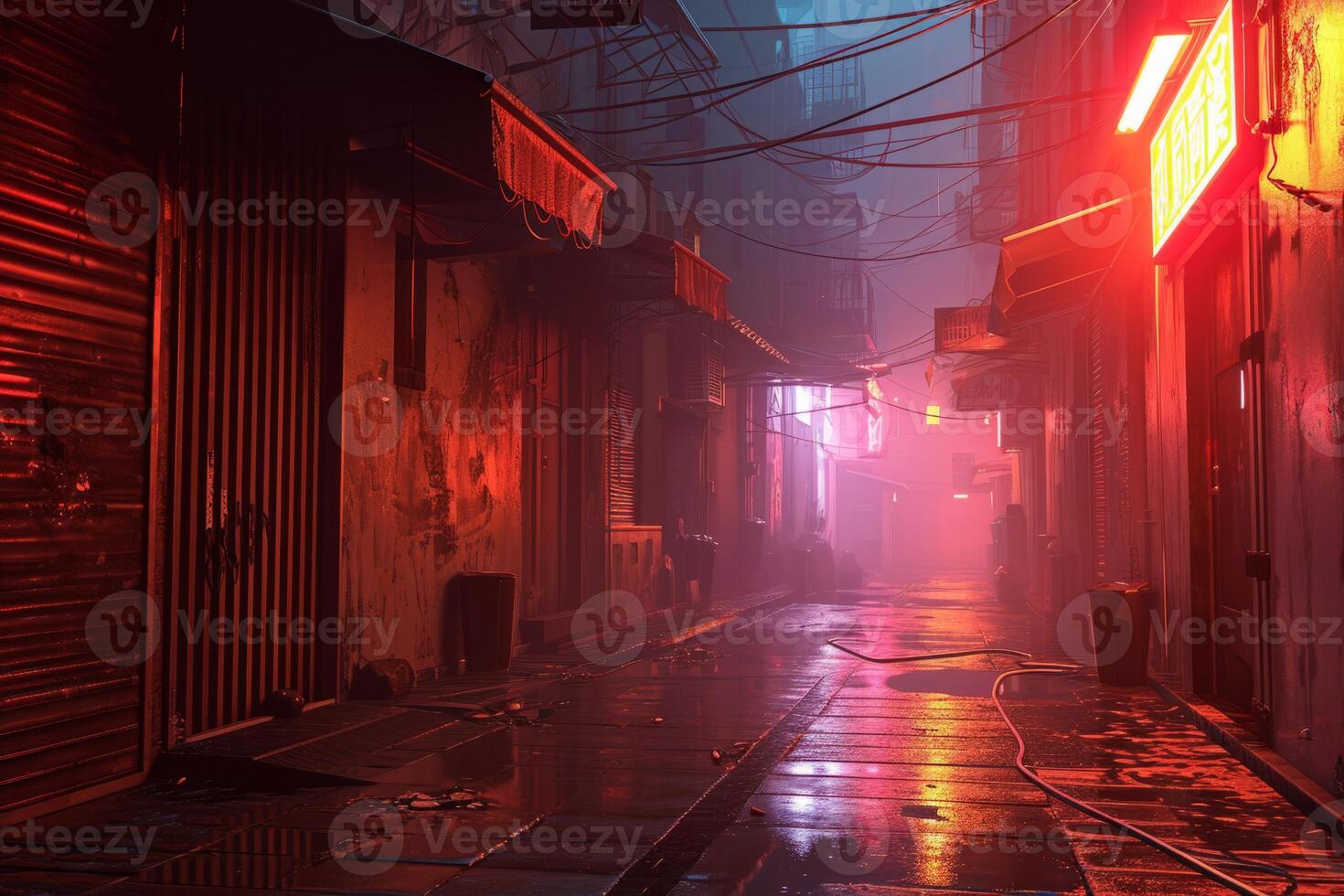 Futuristic dark cyberpunk city dystopia streets colorful neon lights glow night architecture skyscrapers background cyberspace technology simulation cyber fantasy science fiction photo