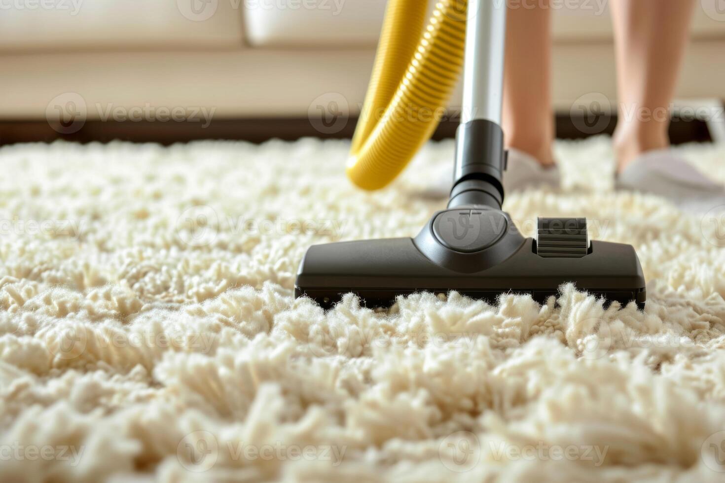 Close up one person cleaning the living room vacuum cleaner carpet housekeeping home flooring rug sweeping apartment hygiene chores inside leisure activity neat routine freshness dirty electric device photo
