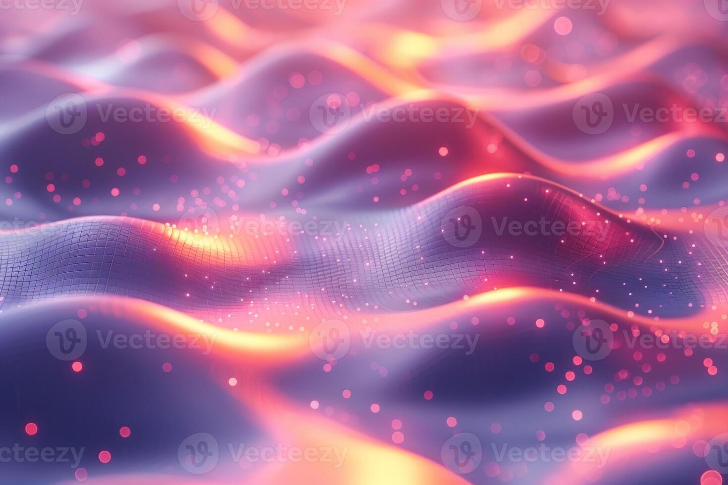 A colorful, abstract image of a pink and blue ocean with mountains in the background. The waves are wavy and the mountains are tall and jagged. Scene is one of serenity and tranquility photo