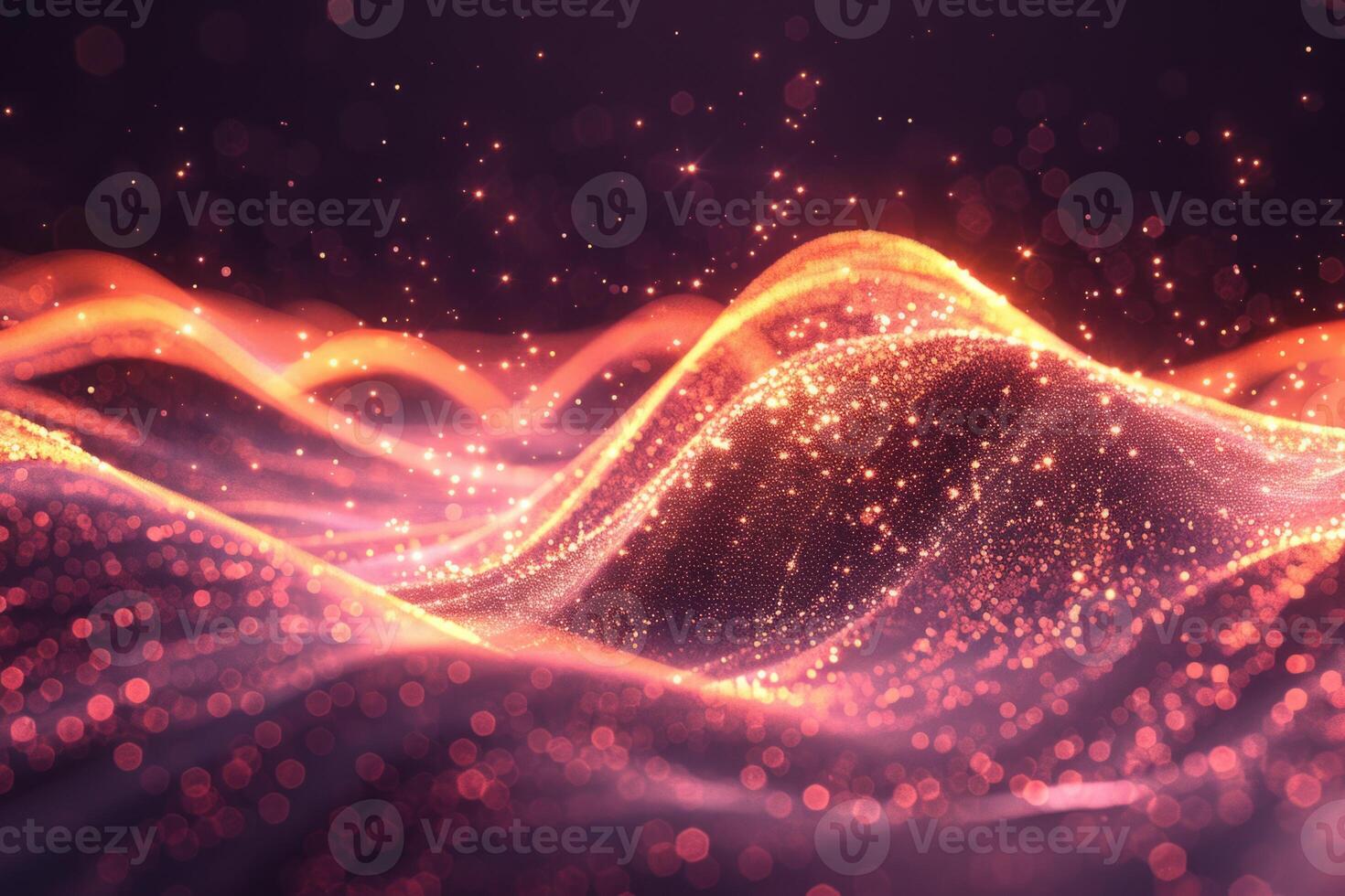 A colorful, abstract image of a pink and blue ocean with mountains in the background. The waves are wavy and the mountains are tall and jagged. Scene is one of serenity and tranquility photo