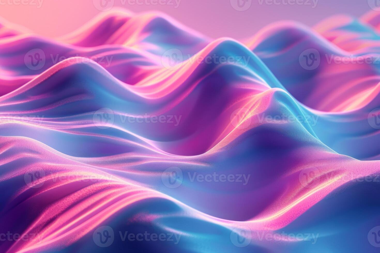 A colorful, abstract image of a pink and blue ocean with mountains in the background. The waves are wavy and the mountains are tall and jagged. Scene is one of serenity and tranquility photo