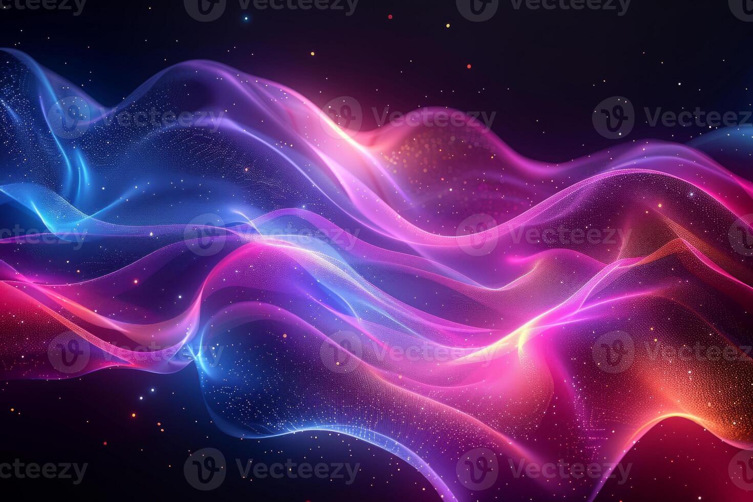 A colorful, abstract image of a pink and blue ocean with mountains in the background. The waves are wavy and the mountains are tall and jagged. Scene is one of serenity and tranquility photo