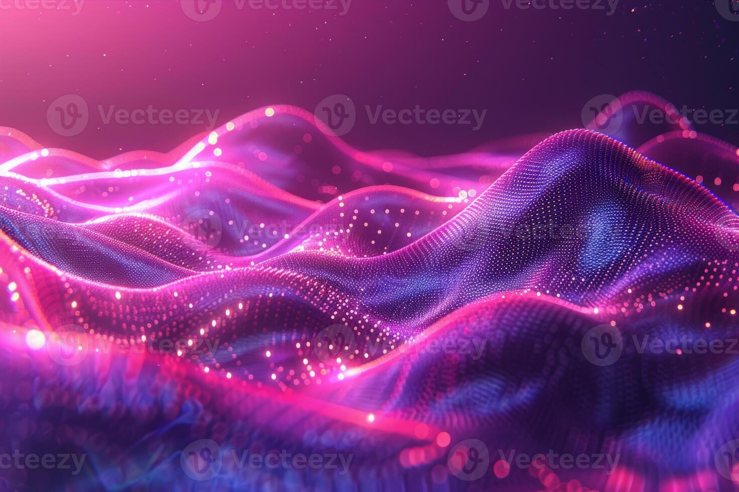 A colorful, abstract image of a pink and blue ocean with mountains in the background. The waves are wavy and the mountains are tall and jagged. Scene is one of serenity and tranquility photo
