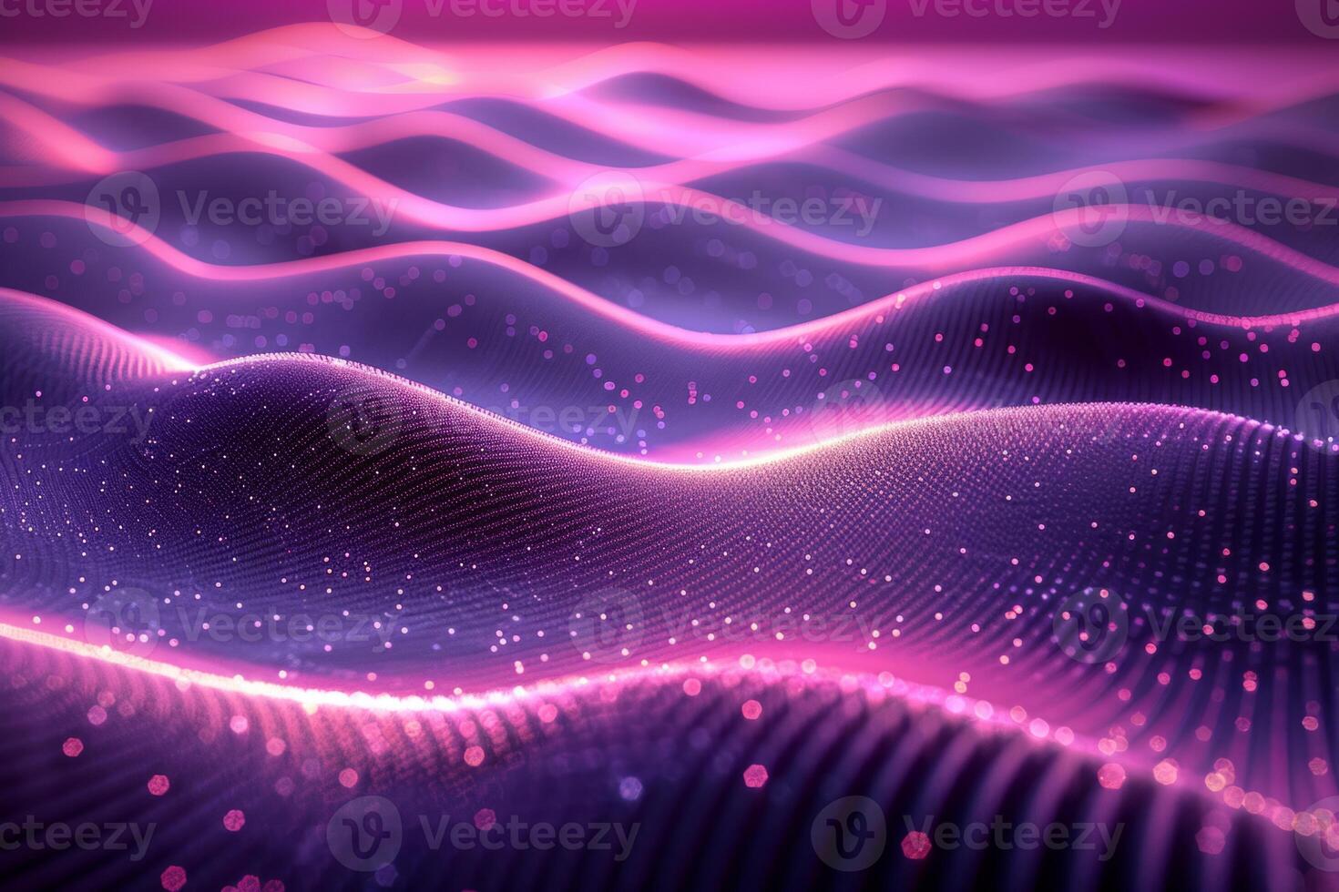 A colorful, abstract image of a pink and blue ocean with mountains in the background. The waves are wavy and the mountains are tall and jagged. Scene is one of serenity and tranquility photo