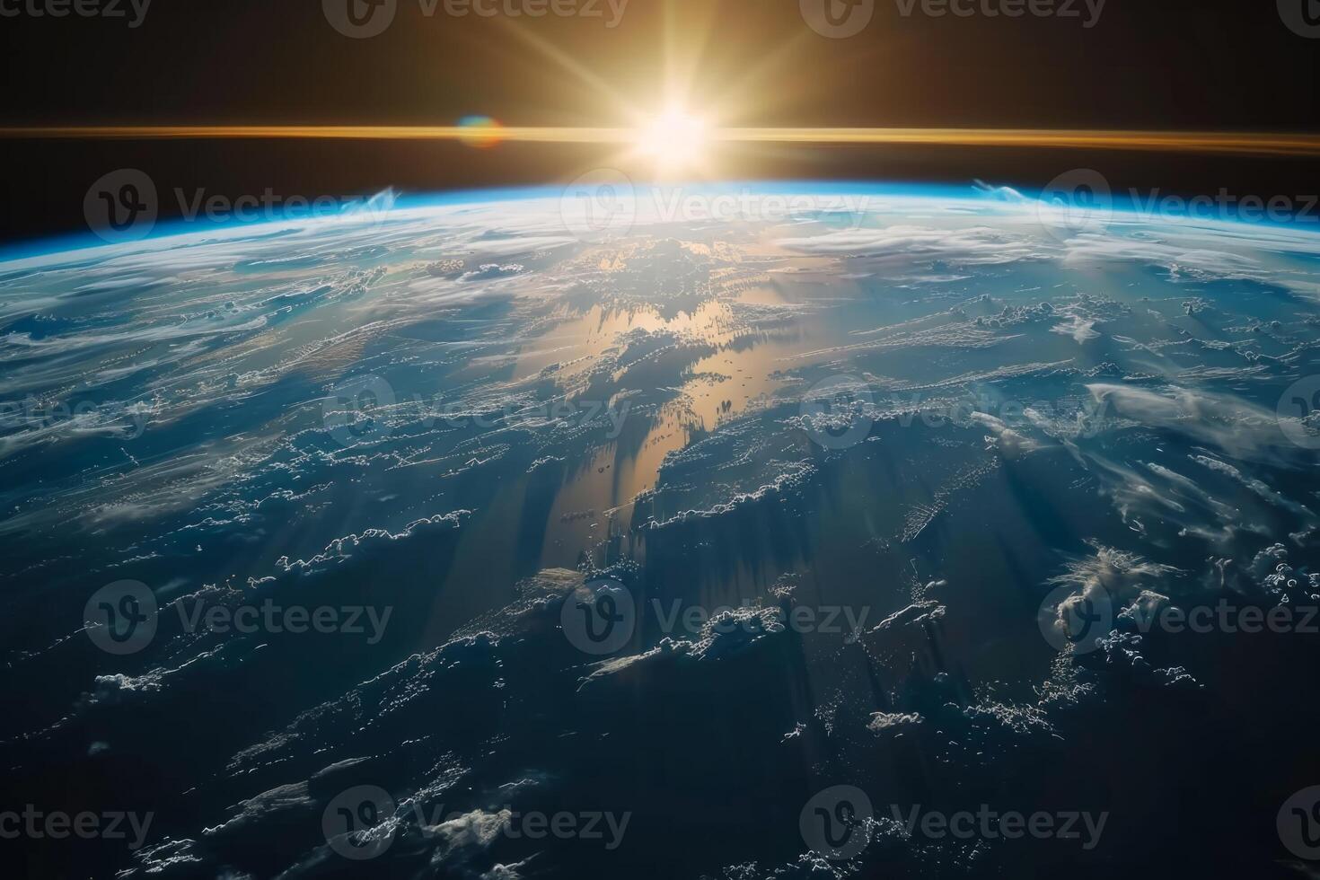 A view of the Earth from space, with a bright blue planet surrounded by a dark sky. The stars are scattered throughout the sky, creating a sense of vastness and wonder photo