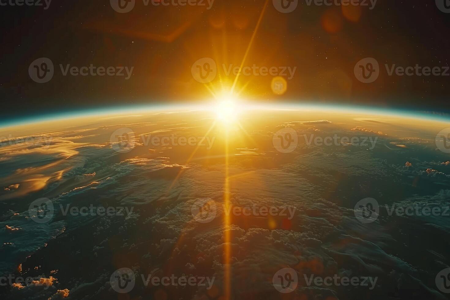 A view of the Earth from space, with a bright blue planet surrounded by a dark sky. The stars are scattered throughout the sky, creating a sense of vastness and wonder photo