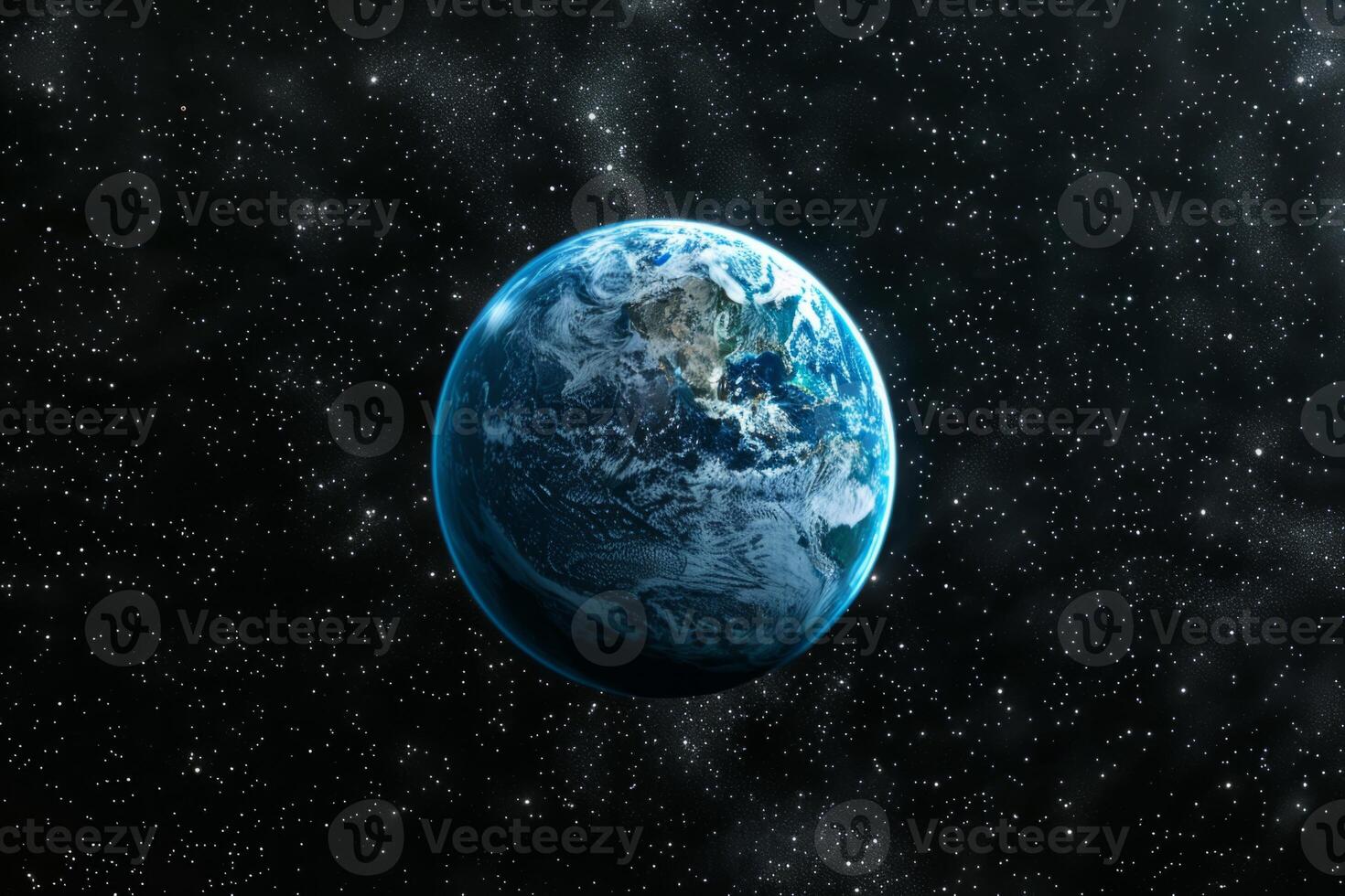 A view of the Earth from space, with a bright blue planet surrounded by a dark sky. The stars are scattered throughout the sky, creating a sense of vastness and wonder photo