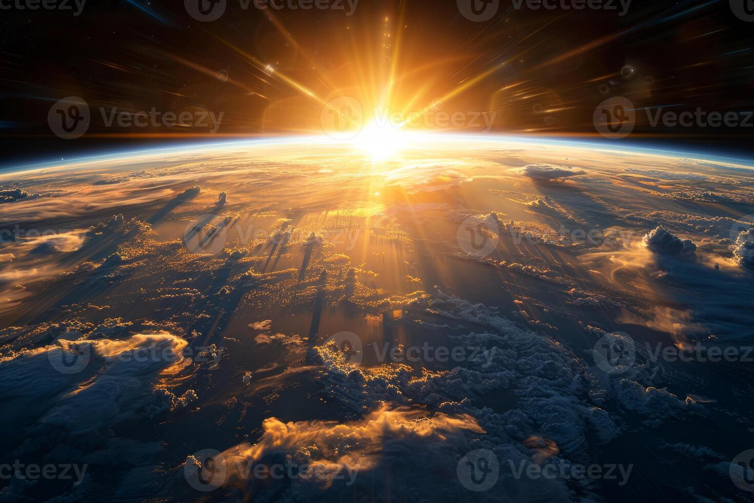 A view of the Earth from space, with a bright blue planet surrounded by a dark sky. The stars are scattered throughout the sky, creating a sense of vastness and wonder photo