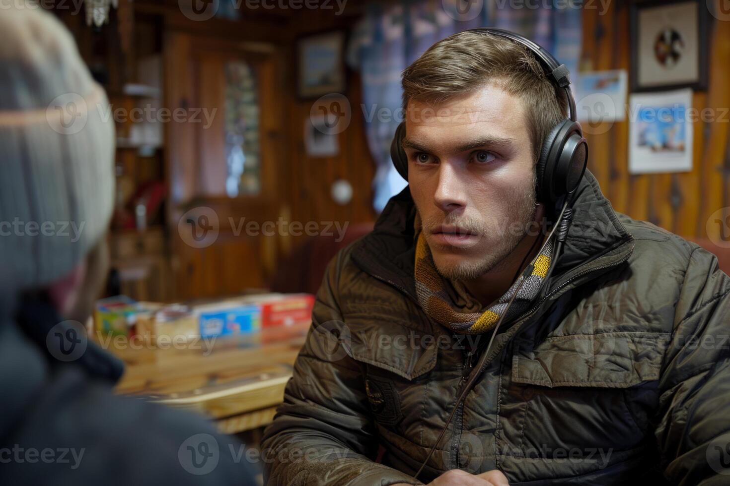 Journalist with camera and microphone taking interview recording filming news broadcast emergency stream asking questions television tv reporter press conference communication engagement photo