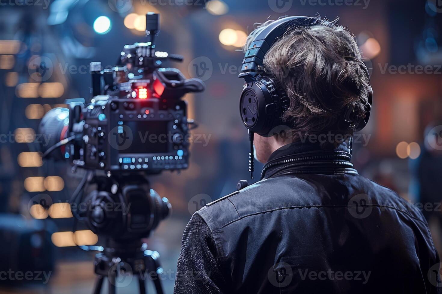 Journalist with camera and microphone taking interview recording filming news broadcast emergency stream asking questions television tv reporter press conference communication engagement photo