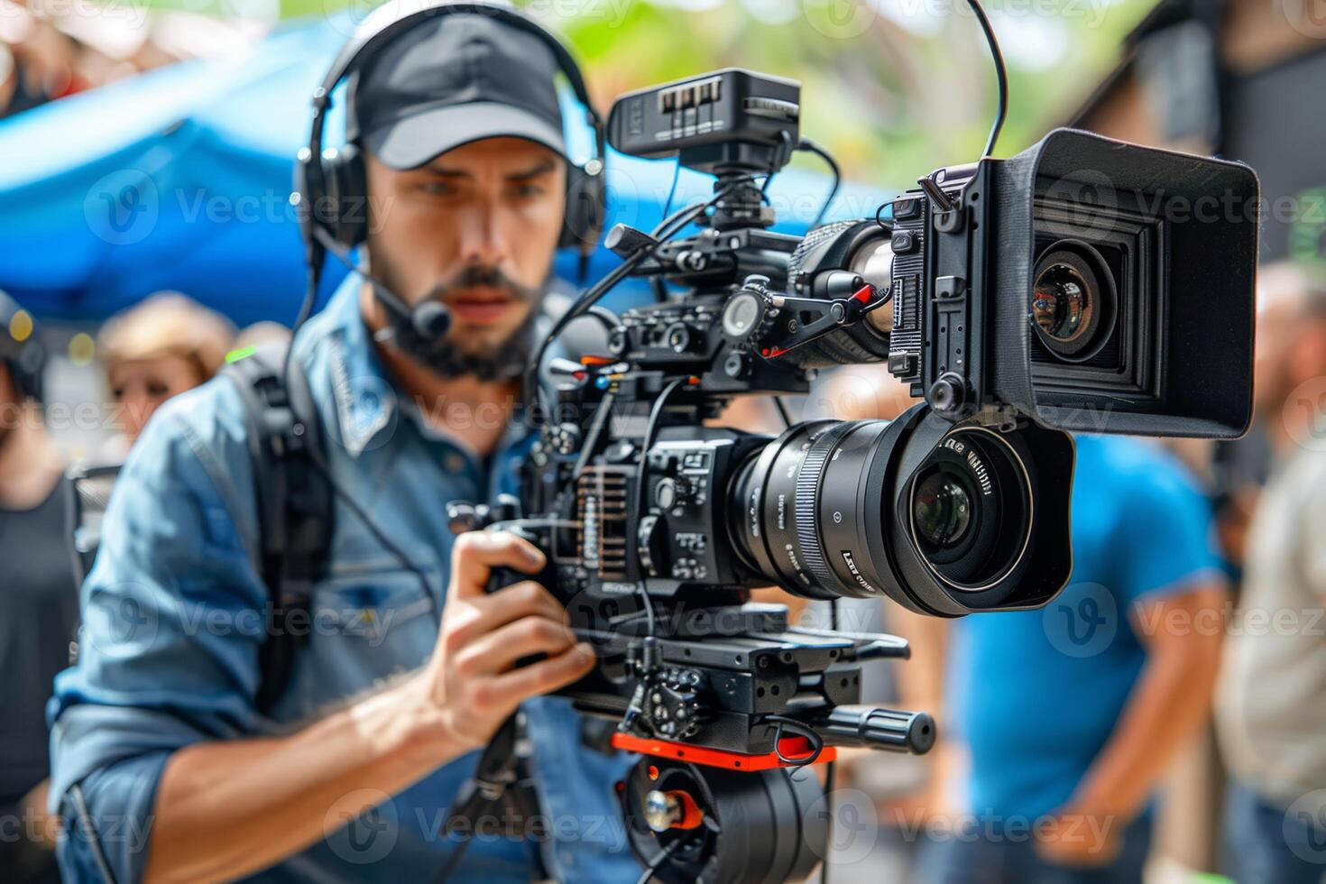Journalist with camera and microphone taking interview recording filming news broadcast emergency stream asking questions television tv reporter press conference communication engagement photo