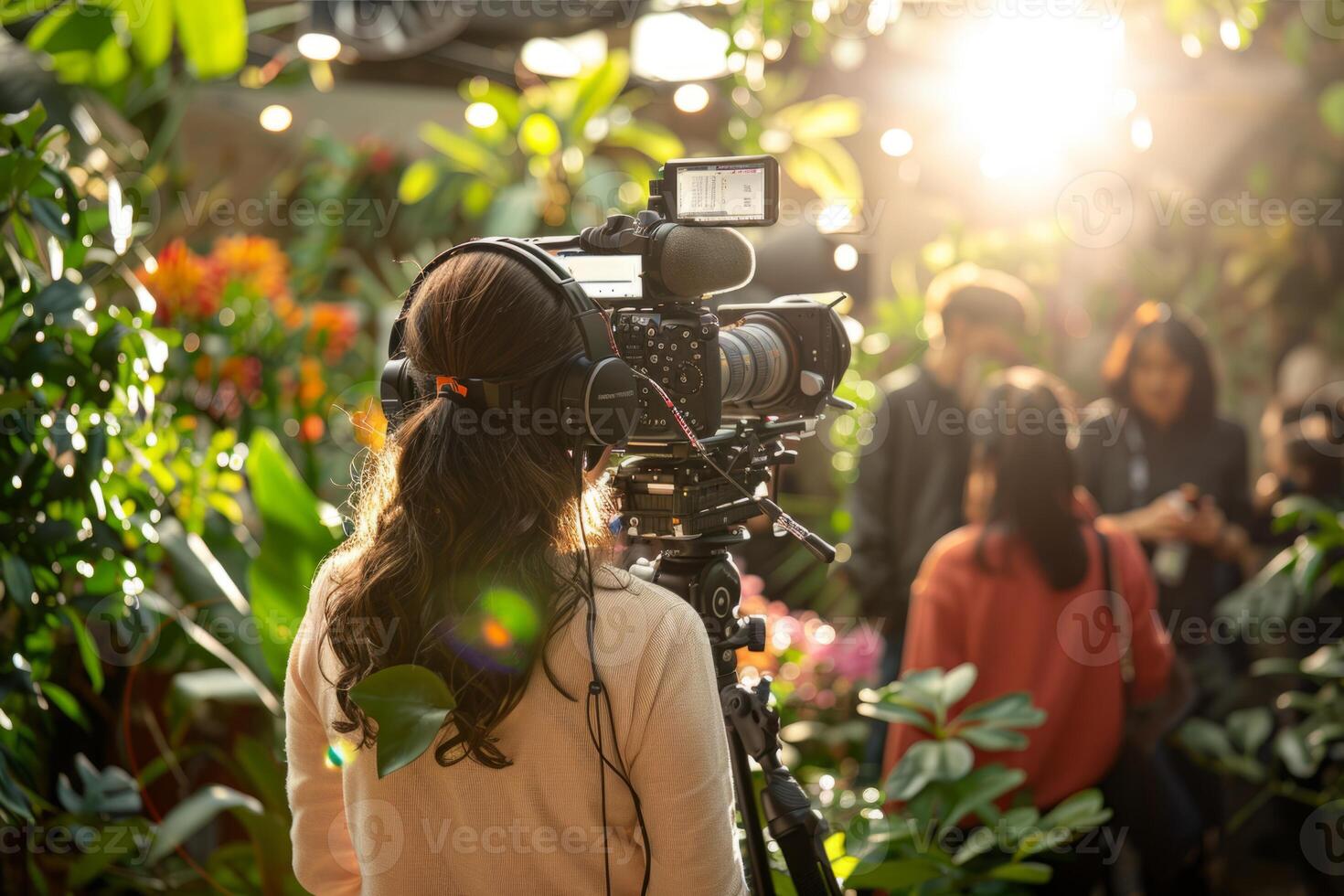 Journalist with camera and microphone taking interview recording filming news broadcast emergency stream asking questions television tv reporter press conference communication engagement photo