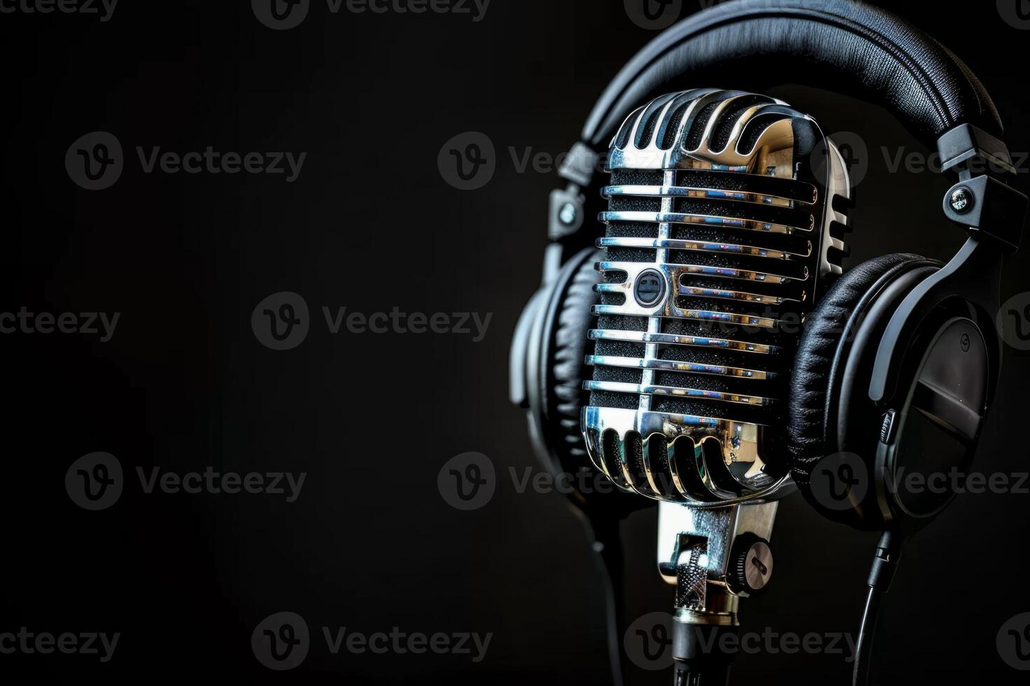 Professional microphone studio podcast stream interview platform radio with micrecording voice singing in bright record studio audio quality equipment content music media entertainment photo