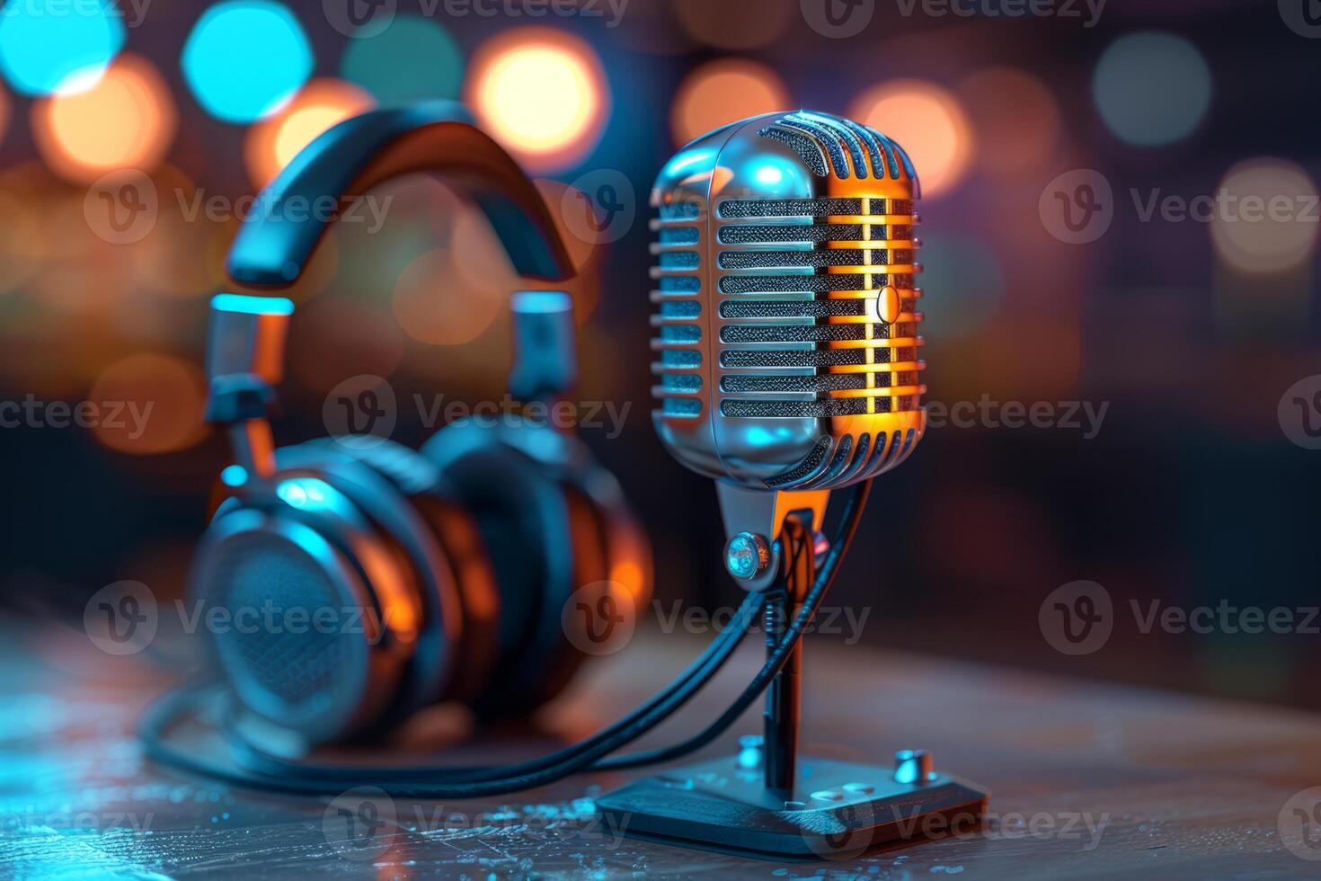 Professional microphone studio podcast stream interview platform radio with micrecording voice singing in bright record studio audio quality equipment content music media entertainment photo