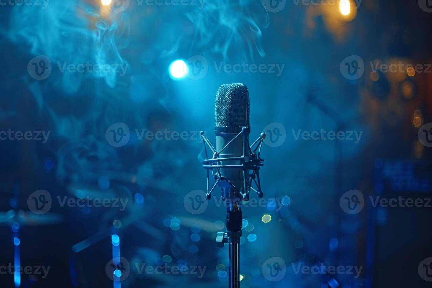 Professional microphone studio podcast stream interview platform radio with micrecording voice singing in bright record studio audio quality equipment content music media entertainment photo