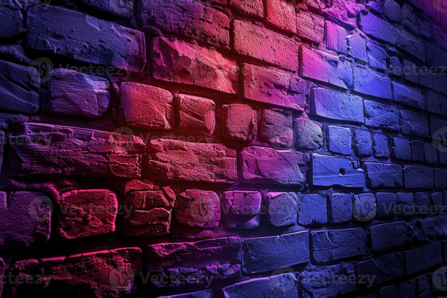 A brick wall with a pink hue and a blurry background. Neon lights. The wall appears to be wet and has a shiny, reflective surface. Scene is one of mystery and intrigue, as the blurry photo