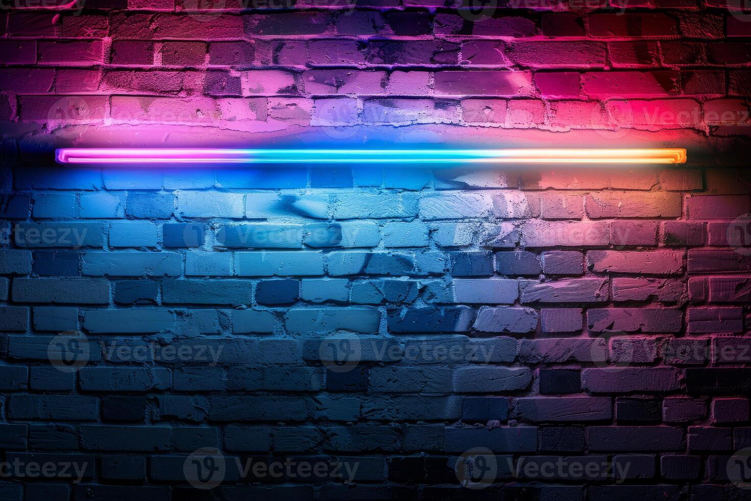 A brick wall with a pink hue and a blurry background. Neon lights. The wall appears to be wet and has a shiny, reflective surface. Scene is one of mystery and intrigue, as the blurry photo