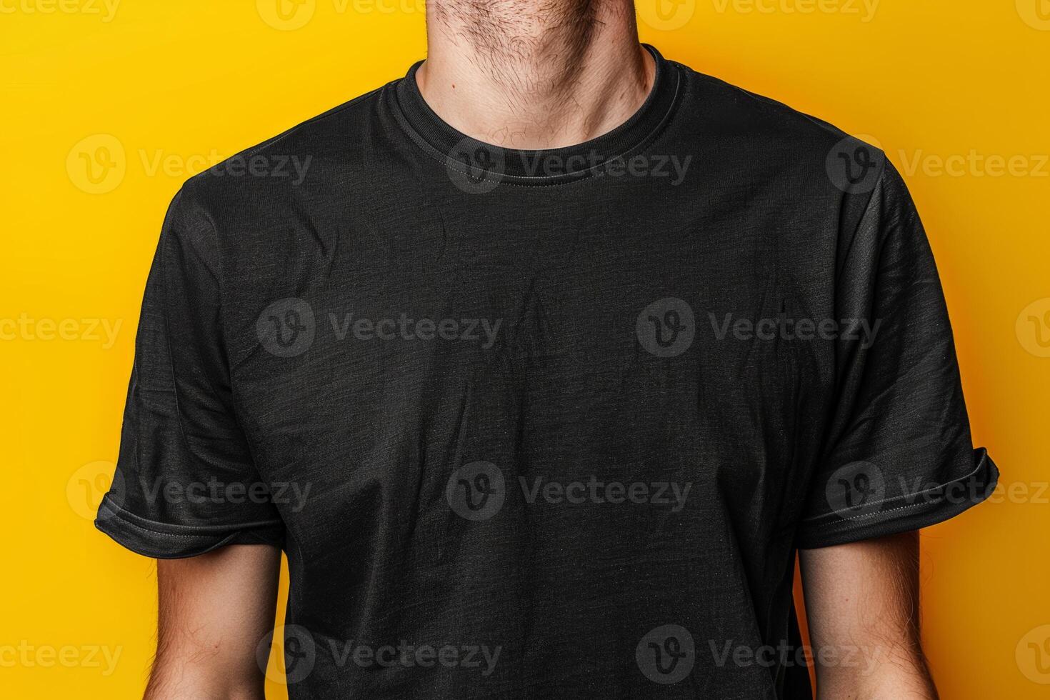 Person model wearing black mockup tshirt shirt simple background promotion advertisement ad streetwear style fashion dropshipping print empty dark clothing clothes photo