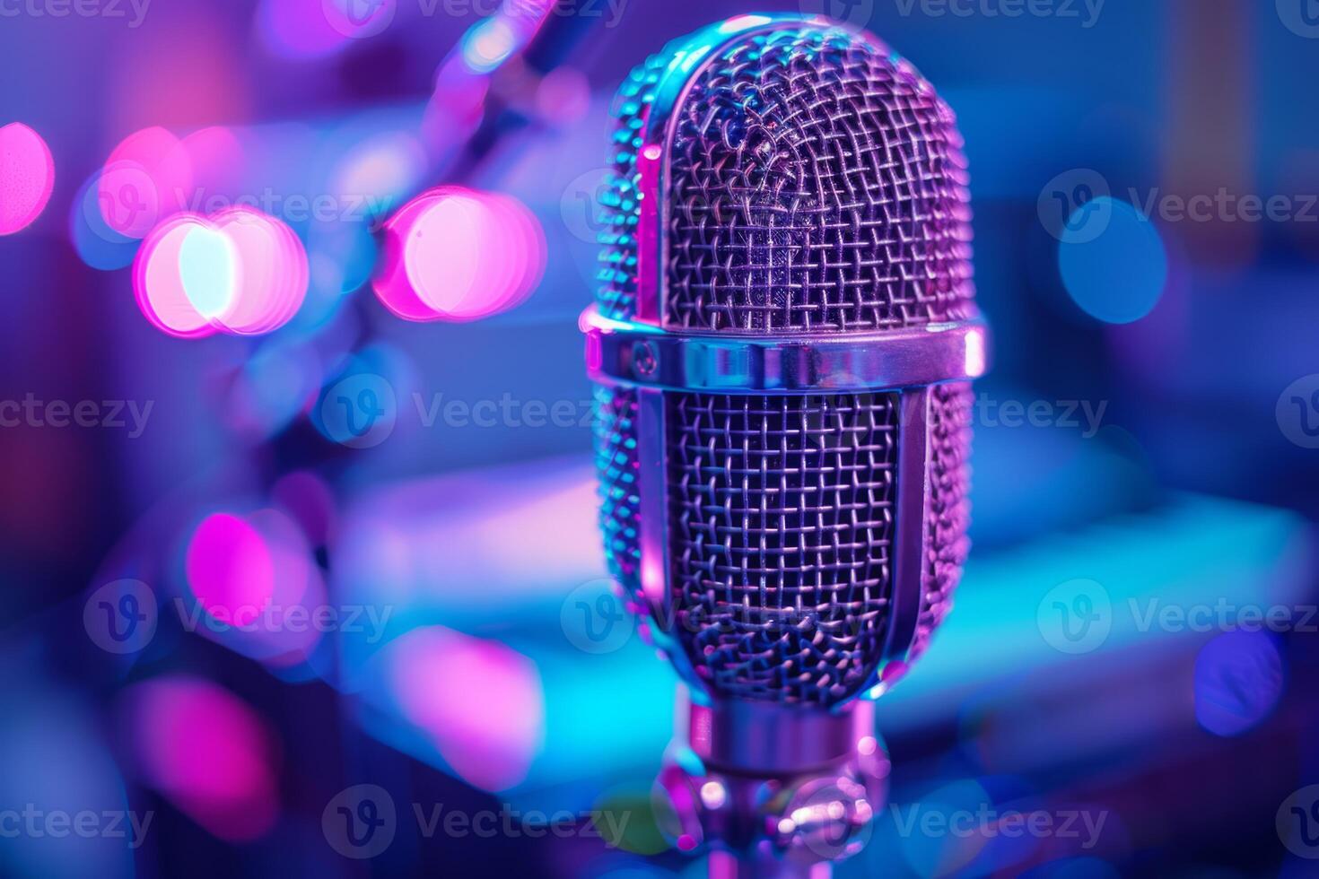 Professional microphone studio podcast stream interview platform radio with micrecording voice singing in bright record studio audio quality equipment content music media entertainment photo