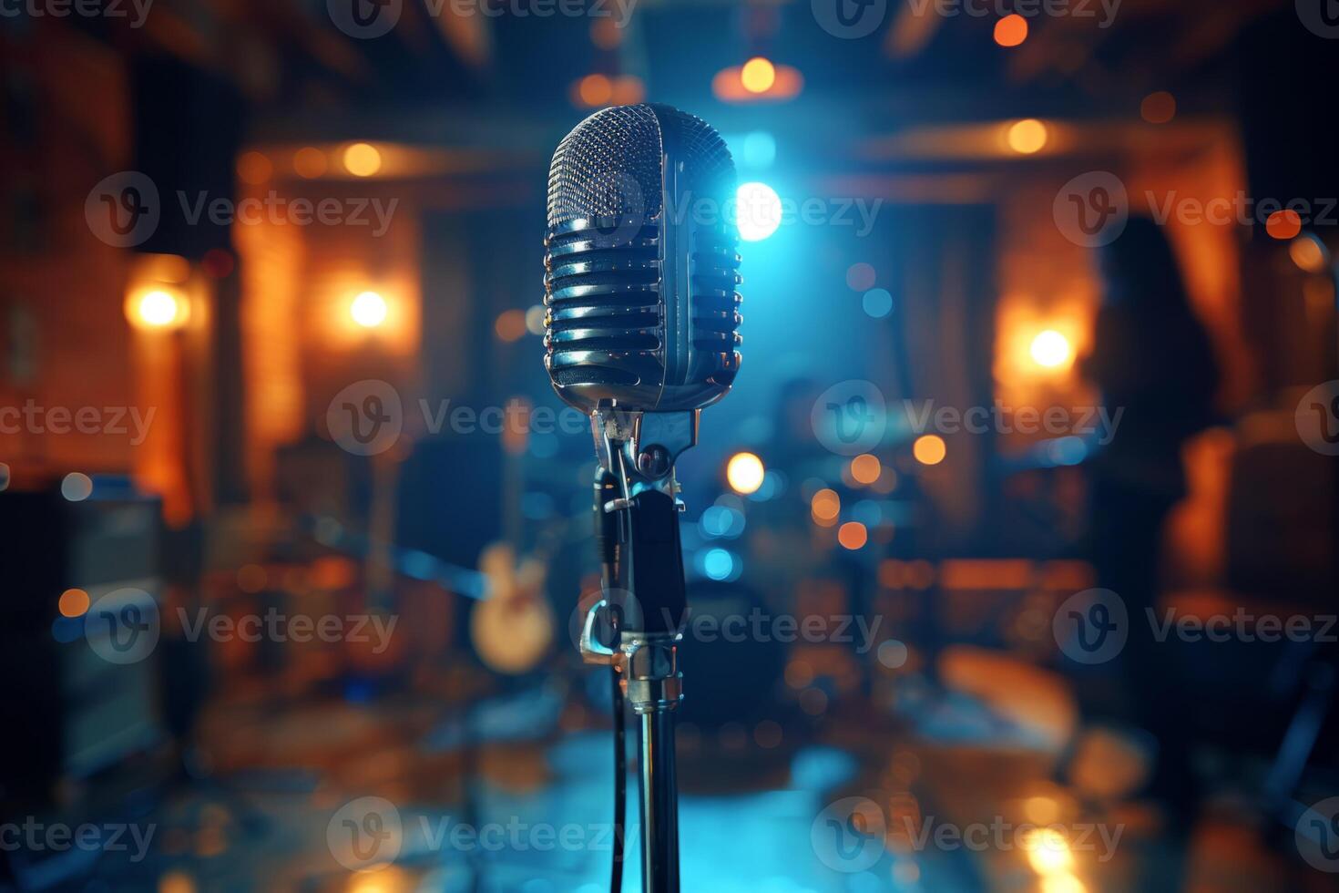 Professional microphone studio podcast stream interview platform radio with micrecording voice singing in bright record studio audio quality equipment content music media entertainment photo