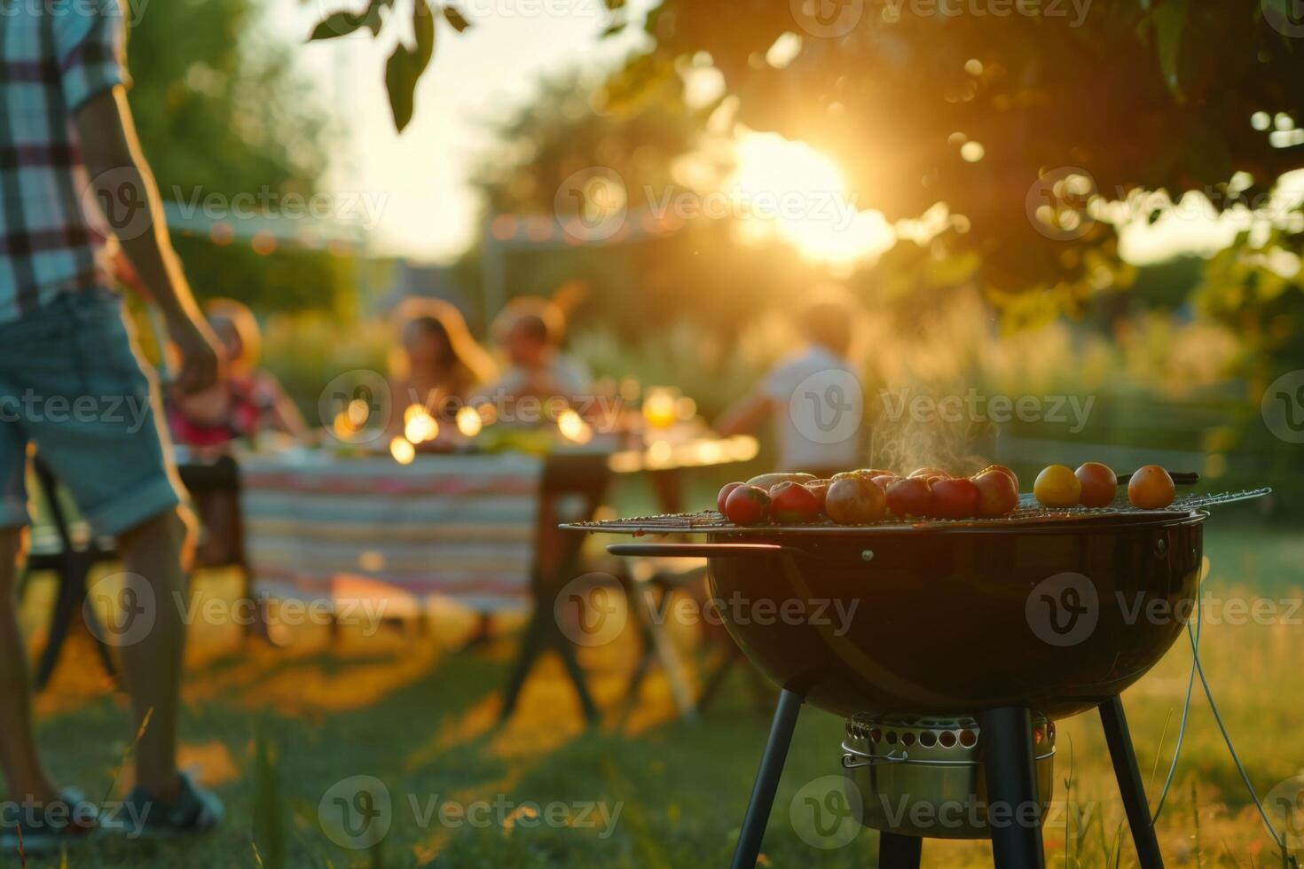 Close friends hanging out together bbq party backyard spring summer food preparation tasty dinner grilled meat vegetables open flame steak lunch enjoyment joy friendship colleagues family photo