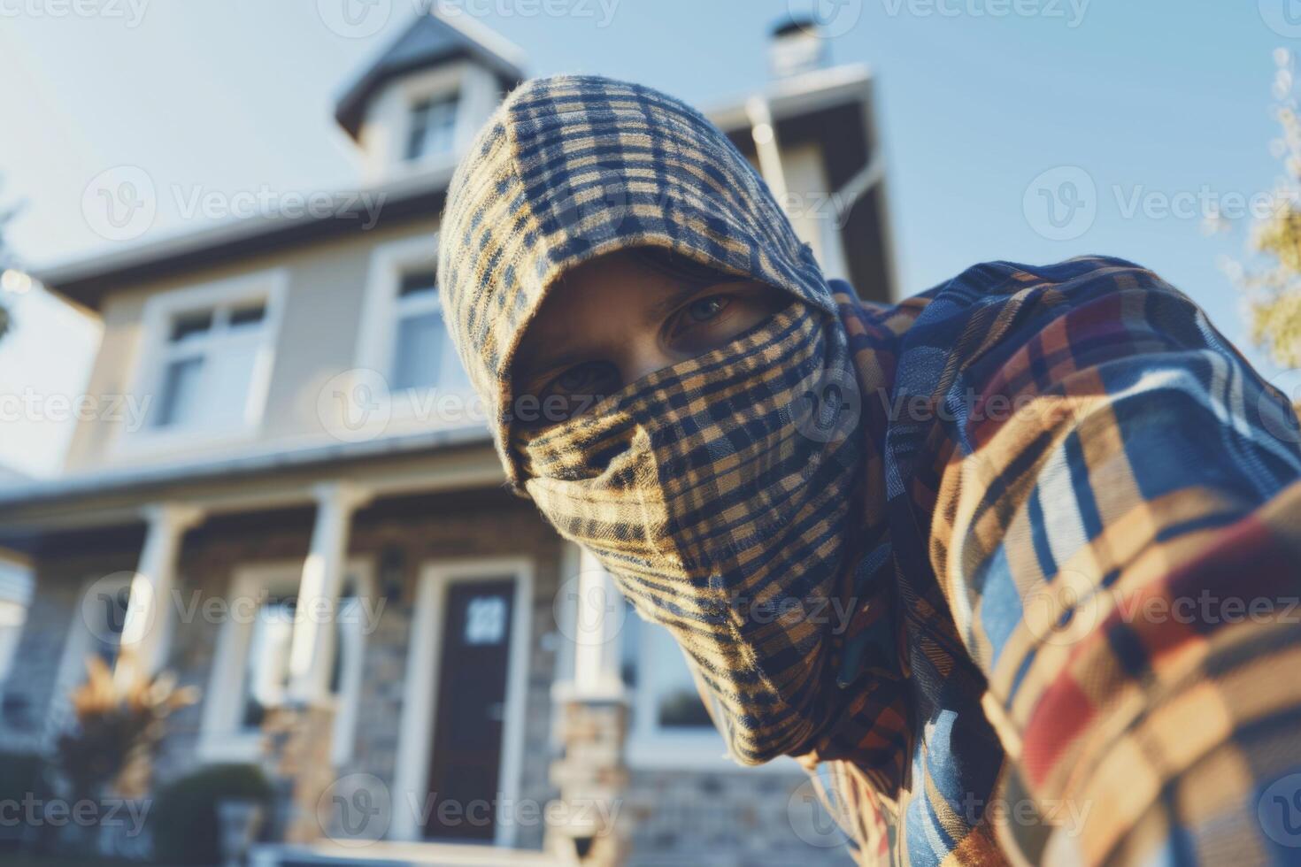 Burglar thief robbing house criminal activity robbery burglary mask crime scene stealing mugger security risk cctv camera catch illegal activity dangerous evil violence gun balaclava photo
