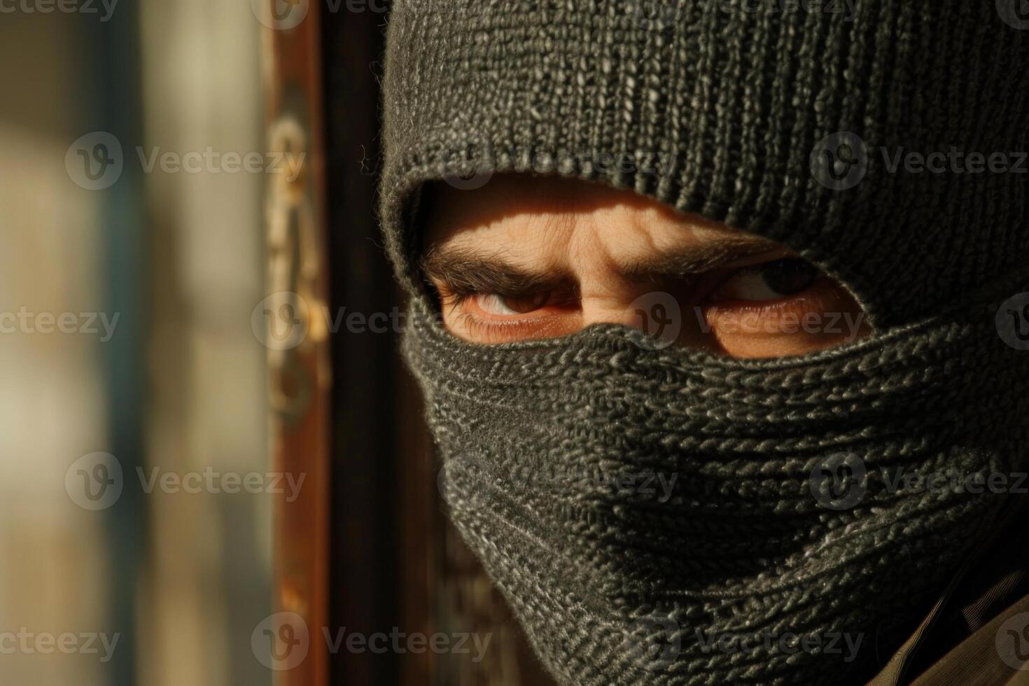 Burglar thief robbing house criminal activity robbery burglary mask crime scene stealing mugger security risk cctv camera catch illegal activity dangerous evil violence gun balaclava photo