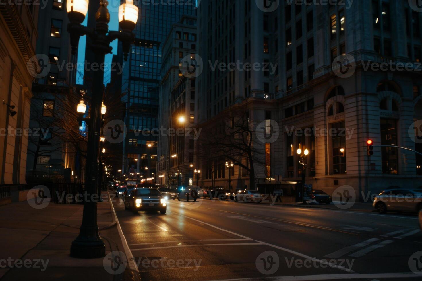 Modern office building windows lit in evening night early morning long working hours exhaustion overtime exterior urban architecture skyscraper lights tower financial sector banking hq photo