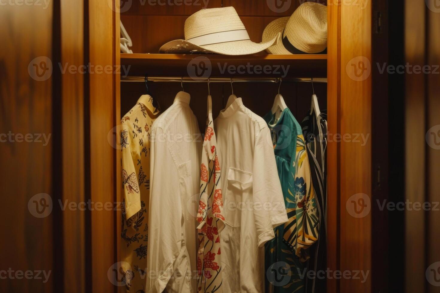 Stylish home wardrobe fashion aesthetic beauty thrifted clothing vintage modern luxury clothes garments room in apartment design lifestyle rack to choose dress hanging shirt pants jeans photo