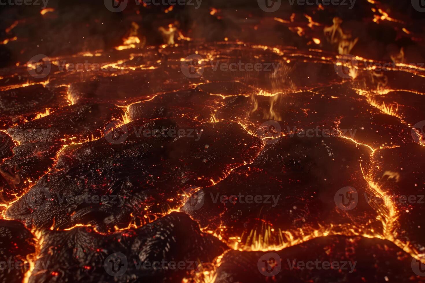 Hot molten lava streaming volcano eruption stream hot boiling magma venus other planet surface destruction flowing fire flame heat danger glowing cosmic photo