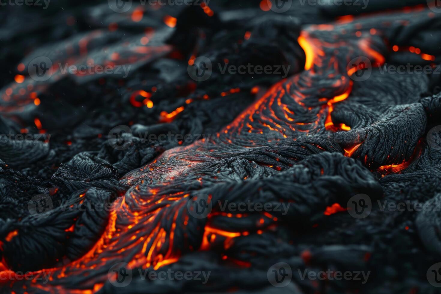Hot molten lava streaming volcano eruption stream hot boiling magma venus other planet surface destruction flowing fire flame heat danger glowing cosmic photo